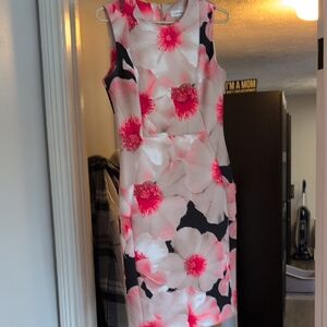 Calvin Klein Black and Pink Floral Midi Dress